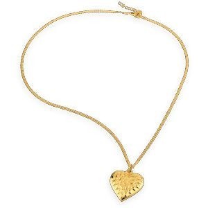 Collier Acier Jaune Cœur Motif Fantaisie 25*30mm Chaîne Gourmette 2mm 45  à 48cm