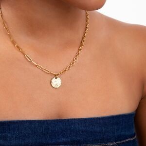 Collier Acier Jaune Motif Martelée Cristal 15mm 45  à 50cm