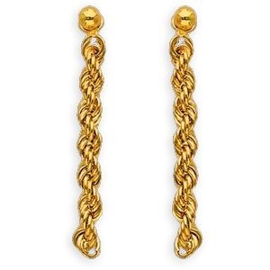 Boucles D'oreilles Or 375 Pendant 30mm Maille Corde 3.2mm