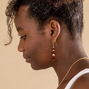 Boucles D'oreilles Or 375 Pendant 45mm Boules 3 à 6mm Cristal Grenat 4 à 8mm