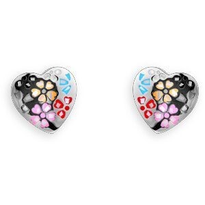 Boucles D'oreilles Acier Cœur 14.5mm Email Multicolore