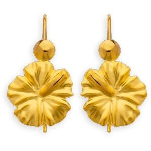 Boucles D'oreilles Or 375 Pendant 18mm Hibiscus 12mm