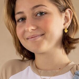 Boucles D'oreilles Or 375 Pendant 18mm Hibiscus 12mm