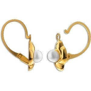 Boucles D'oreilles Or 375 Pendant 15mm Motif Perle Culture 7.5mm