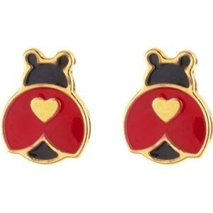 Boucles D'oreilles Or 375 Coccinelle Email Rouge Noir 5.5*6.5mm