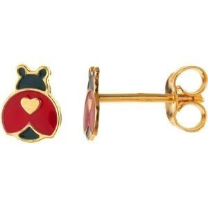Boucles D'oreilles Or 375 Coccinelle Email Rouge Noir 5.5*6.5mm