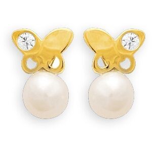 Boucles D'oreilles Or 375 3.3*8mm Papillon Zirconium Perle Culture Fermeture Vis