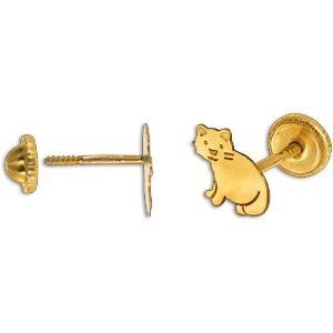 Boucles D'oreilles Or 375 Chat 5.5*8mm Fermeture Vis