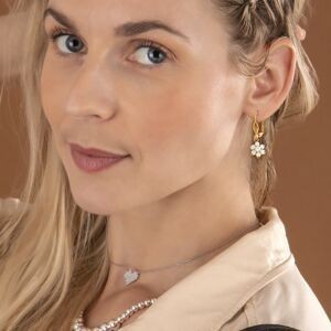 Boucles D'oreilles Plaqué Or Pendant 33mm Fleur Zirconium 10mm