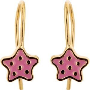 Boucles D'oreilles Plaqué Or Pendant 15mm Etoile Email Rose 7mm