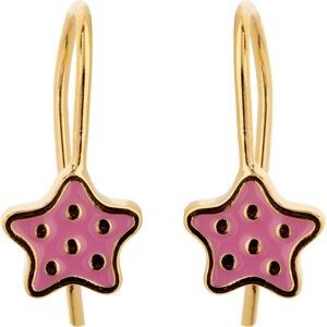Boucles D'oreilles Plaqué Or Pendant 15mm Etoile Email Rose 7mm