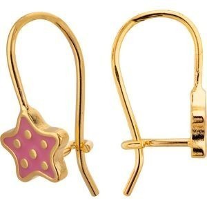 Boucles D'oreilles Plaqué Or Pendant 15mm Etoile Email Rose 7mm