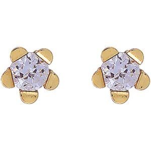 Boucles D'oreilles Or 375 Fleur 4.5mm Zirconium 3mm Fermoir Or 375 Silicone