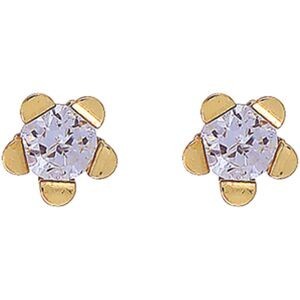 Boucles D'oreilles Or 375 Fleur 4.5mm Zirconium 3mm Fermoir Or 375 Silicone