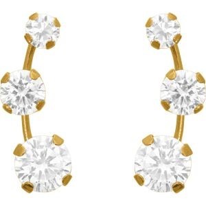 Boucles D'oreilles Or 375 Montante 17mm Zirconium 3  à 5mm Fermoir Or 375 Silicone