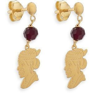Boucles D'oreilles Or 750 Pendant 20mm Cayennaise 7.5*11.5 Cristal Grenat 4mm