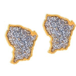 Boucles D'oreilles Or 750 Email Pailleté Carte Guyane 6*7mm