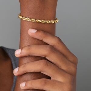 Bracelet Or 375 Maille Corde Creux 4.4mm 19cm