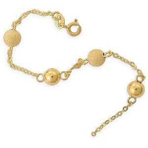 Bracelet Or 375 Chaîne 1.8mm Boules Lisse Sablé 5mm 19cm