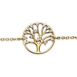 Bracelet Plaqué Or Arbre De Vie Zirconium 16mm 16  à 18cm
