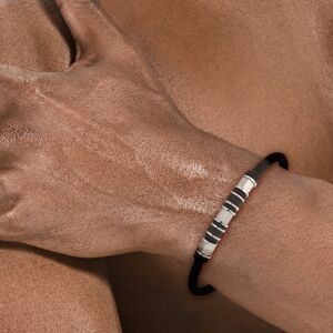 Bracelet Acier Bicolore Cordon 4mm Noir Tressé 20  à 21cm