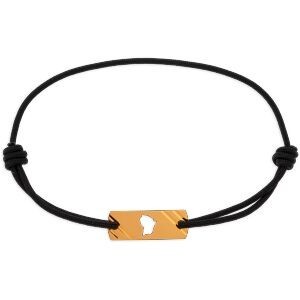 Bracelet Or 750 Plaque Carte Guyane  20*3mm Cordon Noir 19cm