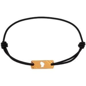 Bracelet Or 750 Plaque Carte Guyane  20*3mm Cordon Noir 19cm