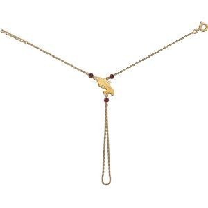 Chaîne Main Plaqué Or 20  à 22cm Carte Martinique 8*17mm Cristal Grenat 4mm