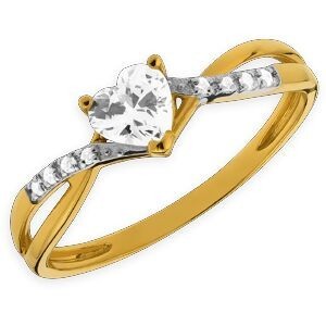 Bague Cœur Or 750 Zirconium 6mm Taille 56 Corps 1.7mm Au Plus Etroit