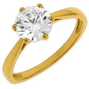 Bague Solitaire Or 750 Zirconium 7mm Taille 54 Corps 1.8mm Au Plus Etroit