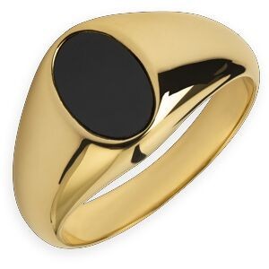Chevalière Plaqué Or Ovale Onyx 7*10mm Corps 3.5mm Au Plus Etroit Taille 60