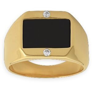 Chevalière Plaqué Or 14*13mm Onyx Zirconium Corps 4mm Au Plus Etroit Taille 62