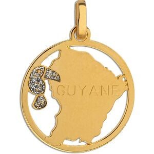 Pendentif Or 750 Carte Guyane Colibri Email Pailleté Cerclé 16*20mm Avec Bélière