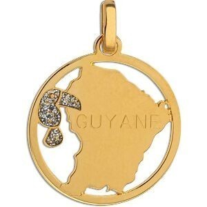 Pendentif Or 750 Carte Guyane Colibri Email Pailleté Cerclé 16*20mm Avec Bélière