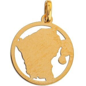Pendentif Or 750 Carte Guyane Colibri Email Pailleté Cerclé 16*20mm Avec Bélière