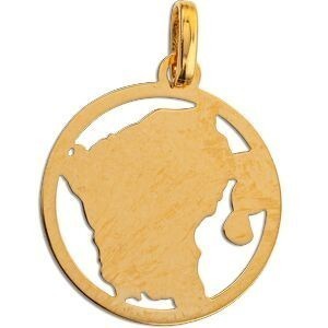 Pendentif Or 750 Carte Guyane Colibri Email Pailleté Cerclé 16*20mm Avec Bélière