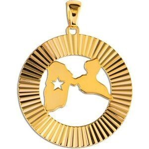 Pendentif Or 750 Carte Guadeloupe Etoile Cercle Diamanté 25*30mm Avec Bélière
