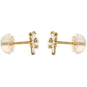 Boucles D'oreilles Or 375 Fleur Zirconium 7mm Fermoir Or 375 Silicone