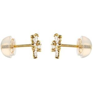 Boucles D'oreilles Or 375 Fleur Zirconium 7mm Fermoir Or 375 Silicone