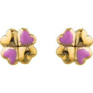 Boucles D'oreilles Or 375 Fleur Email Rose 7mm Fermoir Or 375 Silicone