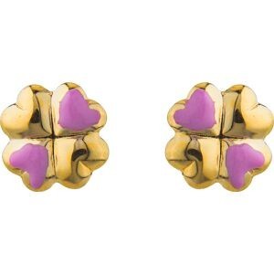 Boucles D'oreilles Or 375 Fleur Email Rose 7mm Fermoir Or 375 Silicone