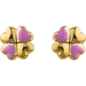 Boucles D'oreilles Or 375 Fleur Email Rose 7mm Fermoir Or 375 Silicone