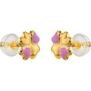 Boucles D'oreilles Or 375 Fleur Email Rose 7mm Fermoir Or 375 Silicone