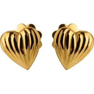 Boucles D'oreilles Or 750 Cœur Bombé Strié 6mm Fermoir Vis