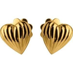 Boucles D'oreilles Or 750 Cœur Bombé Strié 6mm Fermoir Vis