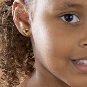 Boucles D'oreilles Or 750 Cœur Bombé Strié 6mm Fermoir Vis