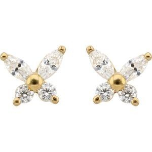 Boucles D'oreilles Or 375 Papillon Zirconium 5.2*4.7mm Fermoir Or 375 Silicone