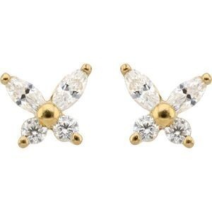 Boucles D'oreilles Or 375 Papillon Zirconium 5.2*4.7mm Fermoir Or 375 Silicone