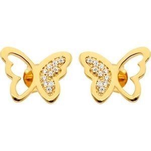Boucles D'oreilles Plaqué Or  Papillon Zirconium 10*13mm