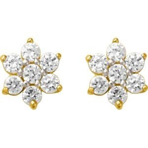 Boucles D'oreilles Or 375 Fleur Zirconium 6.5mm Fermoir Or 375Silicone